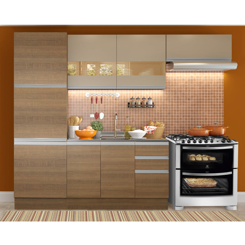 Armário de Cozinha Completa 260cm Rustic/Crema Glamy Madesa 02