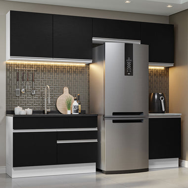 Armário de Cozinha Completa 260cm Branco/Preto Glamy Madesa 05