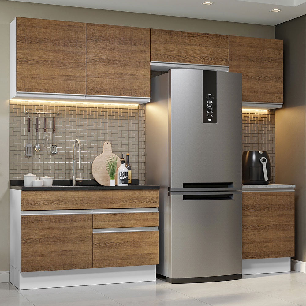 Armário de Cozinha Completa 260cm Branco/Rustic Glamy Madesa 05