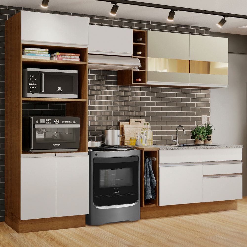 Armário de Cozinha Completa 270cm Rustic/Branco/Crema Jade Madesa 08