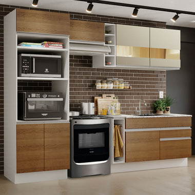 Armário de Cozinha Completa 270cm Branco/Rustic/Crema Jade Madesa 08