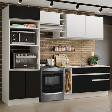 Armário de Cozinha Completa 270cm Branco/Preto/Branco Jade Madesa 09