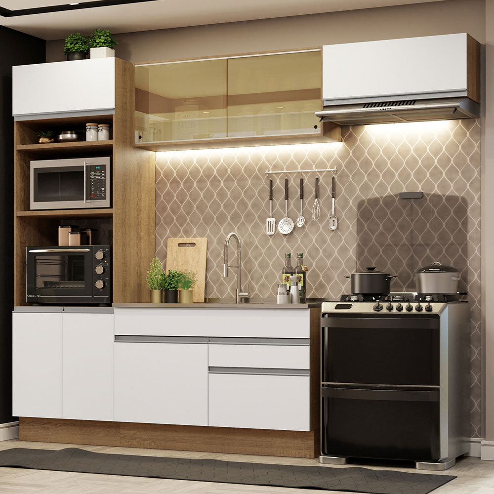 Armário de Cozinha Completa 270cm Rustic Branco Glamy Madesa 11