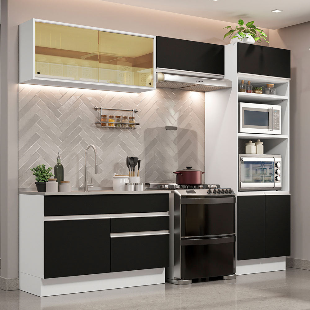 Armário de Cozinha Completa 270cm Branco/Preto Glamy Madesa 12