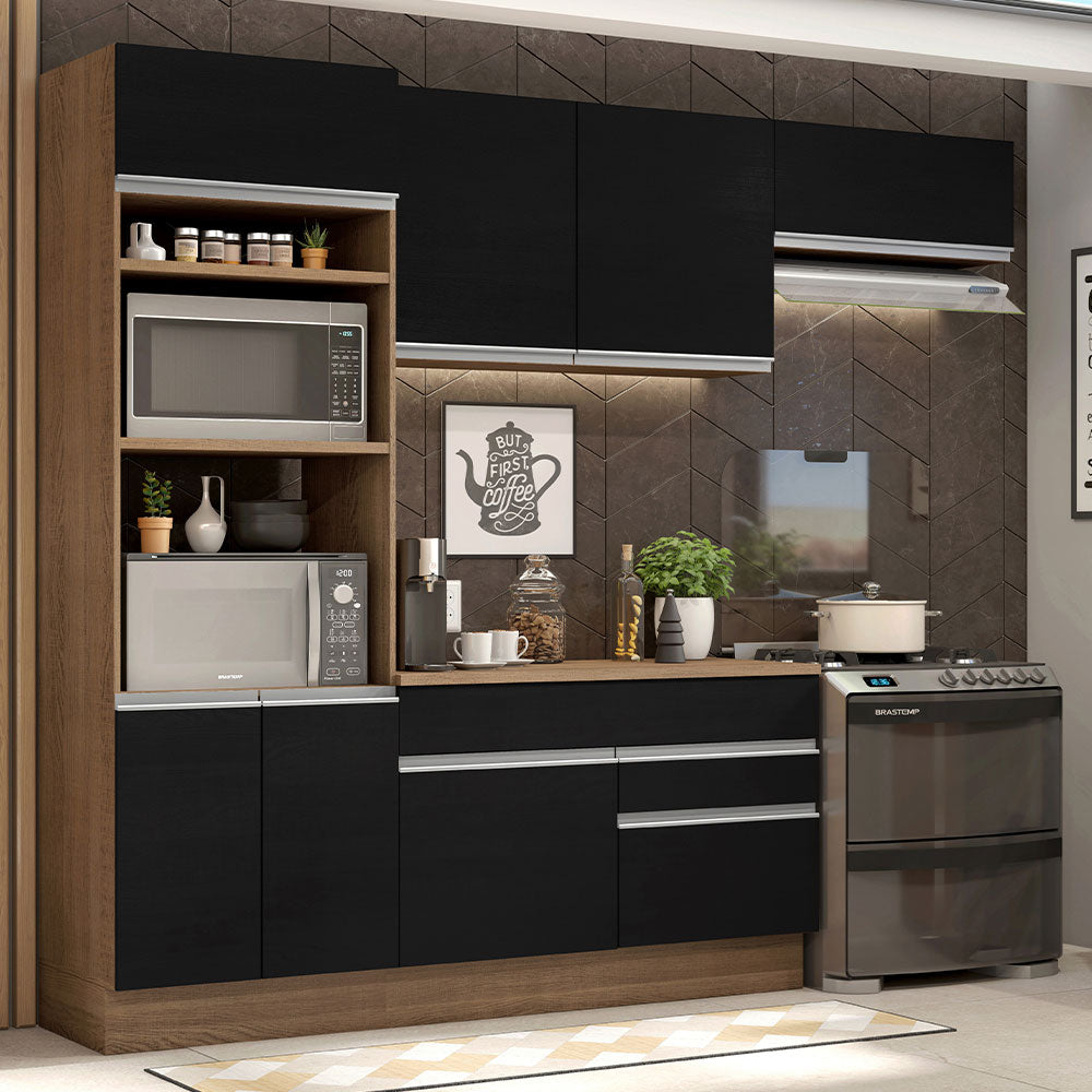 Armário de Cozinha Completa 270cm Rustic/Preto Glamy Madesa 14