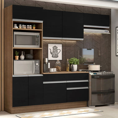 Armário de Cozinha Completa 270cm Rustic/Preto Glamy Madesa 14