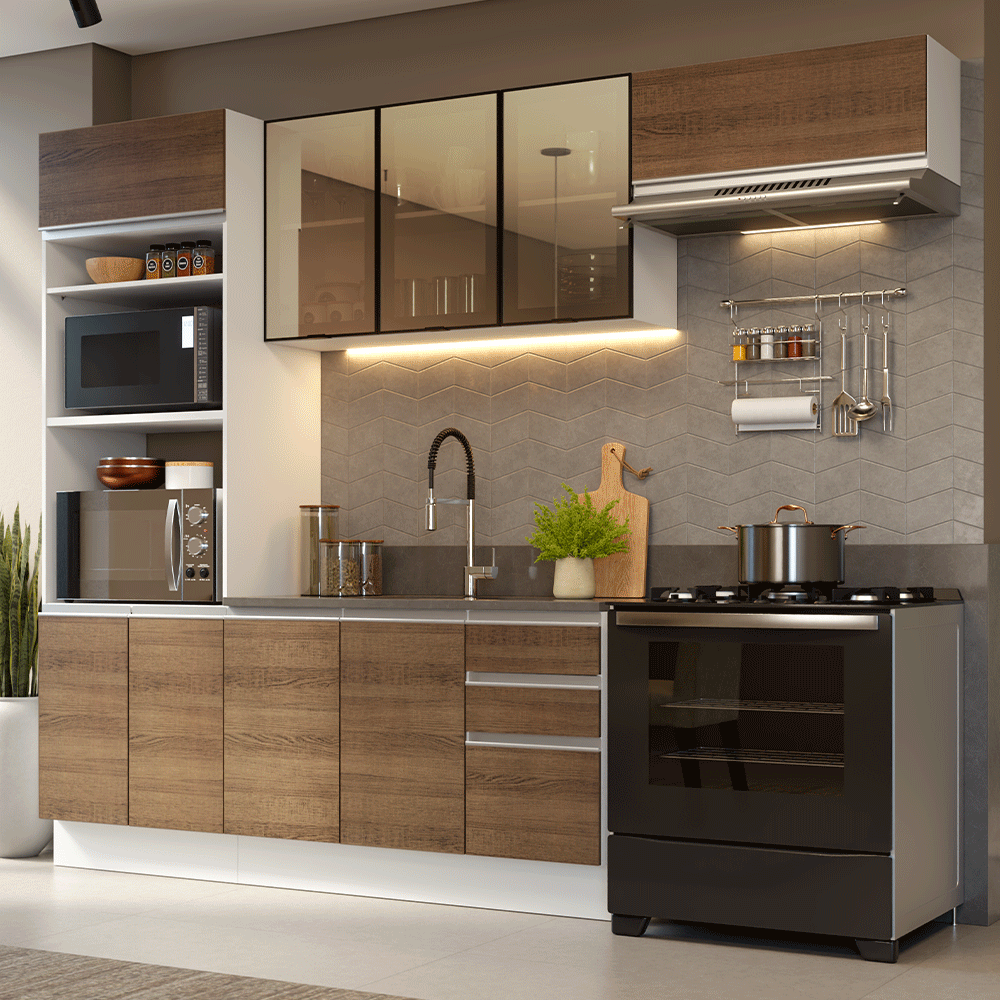 Armário de Cozinha Completa 270 cm Branco/Rustic Glamy Madesa 17