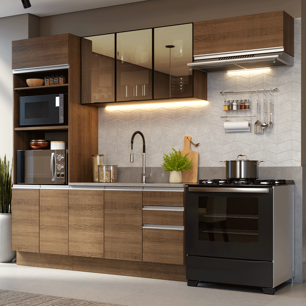 Armário de Cozinha Completa 270 cm Rustic Glamy Madesa 17