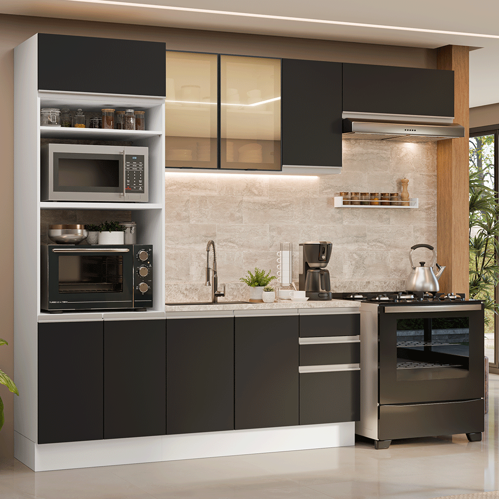 Armário de Cozinha Completa 270 cm Branco/Preto Glamy Madesa 18