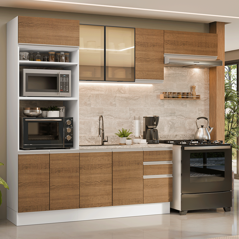 Armário de Cozinha Completa 270 cm Branco/Rustic Glamy Madesa 18