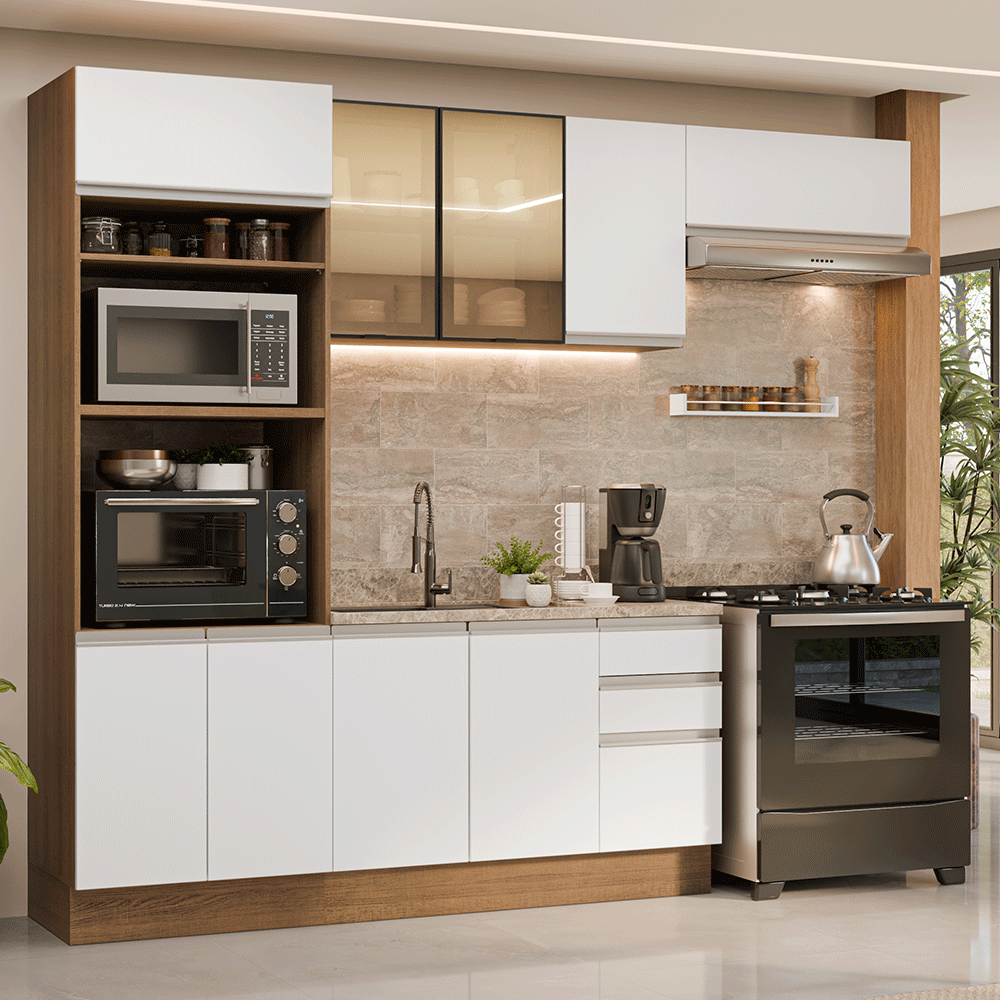 Armário de Cozinha Completa 270 cm Rustic/Branco Glamy Madesa 18