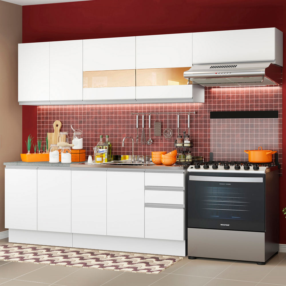 Armário de Cozinha Completa 280cm Branco Marcela Madesa 03
