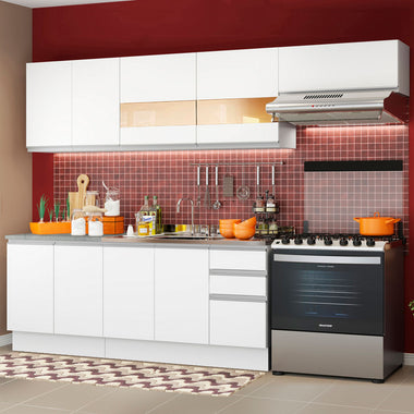 Armário de Cozinha Completa 280cm Branco Marcela Madesa 03