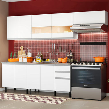 Armário de Cozinha Completa 280cm Branco Marcela Madesa 03SR