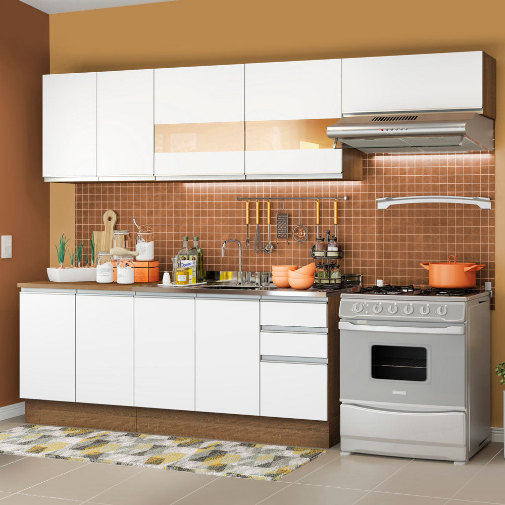 Armário de Cozinha Completa 280cm Rustic/Branco Marcela Madesa 03