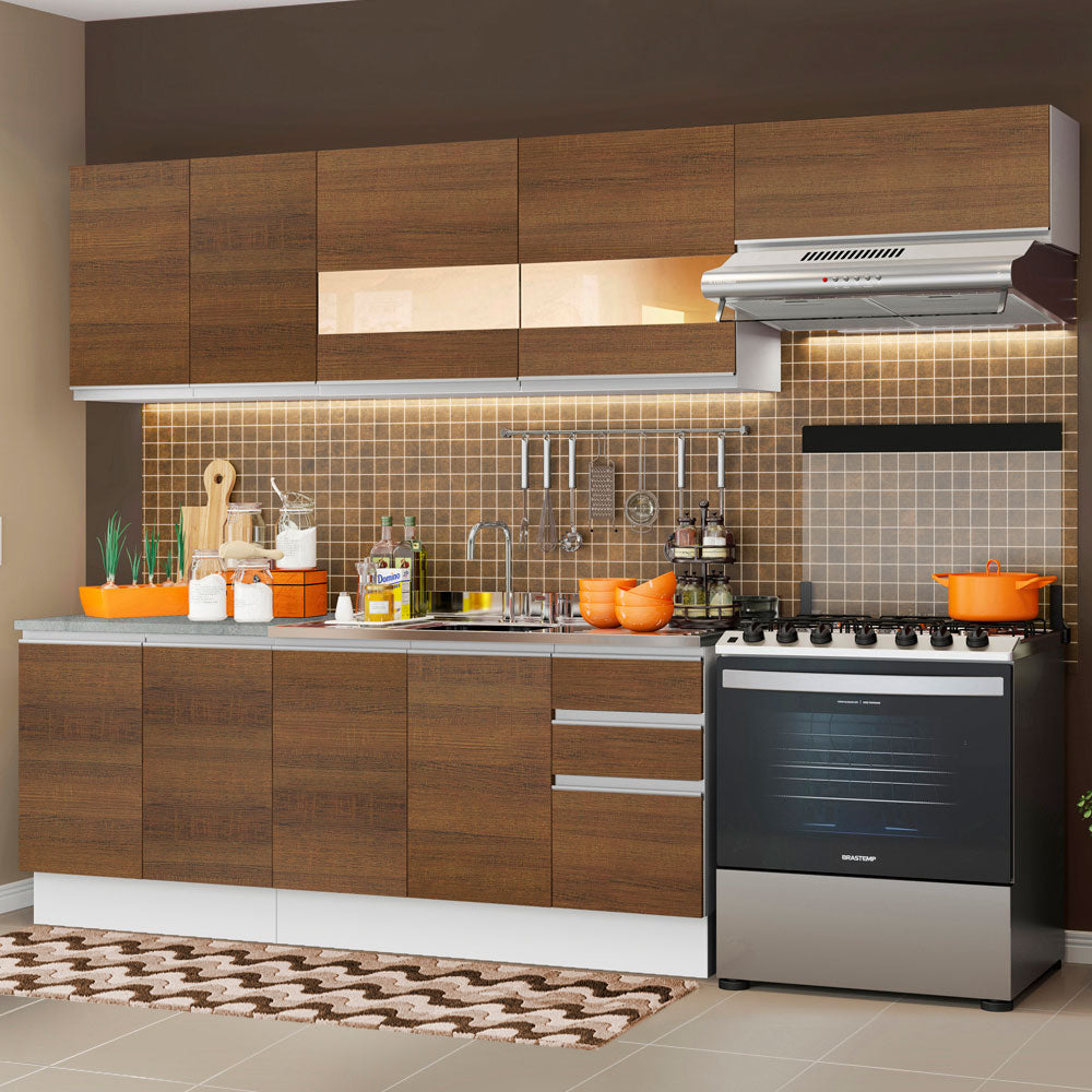 Armário de Cozinha Completa 280cm Branco/Rustic Marcela Madesa 03
