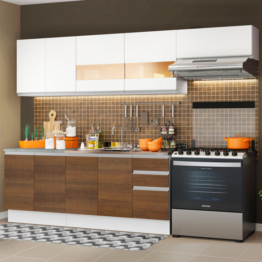 Armário de Cozinha Completa 280cm Branco/Rustic/Branco Marcela Madesa 03