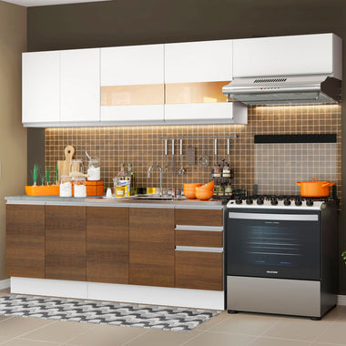 Armário de Cozinha Completa 280cm Branco/Rustic/Branco Marcela Madesa 03