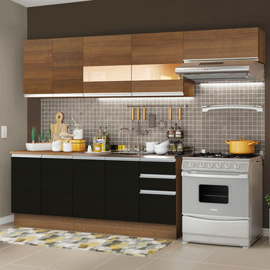 Armário de Cozinha Completa 280cm Rustic/Preto/Rustic Marcela Madesa 03