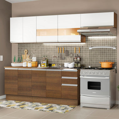 Armário de Cozinha Completa 280cm Rustic/Rustic/Branco Marcela Madesa 03