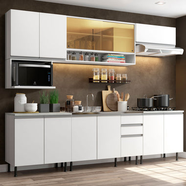 Armário de Cozinha Completa 280cm Branco Genova Madesa 04SR