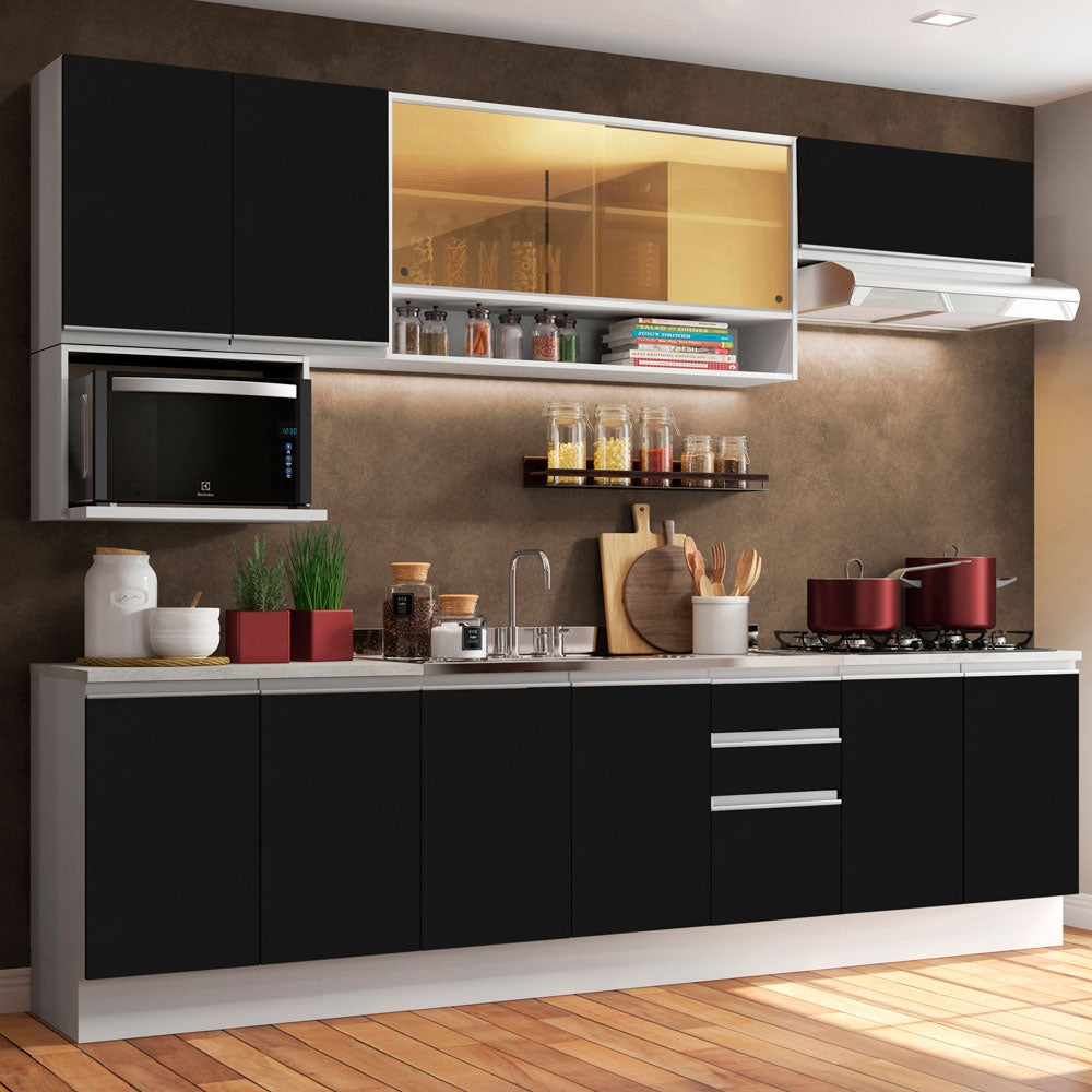 Armário de Cozinha Completa 280cm Branco/Preto Genova Madesa 04
