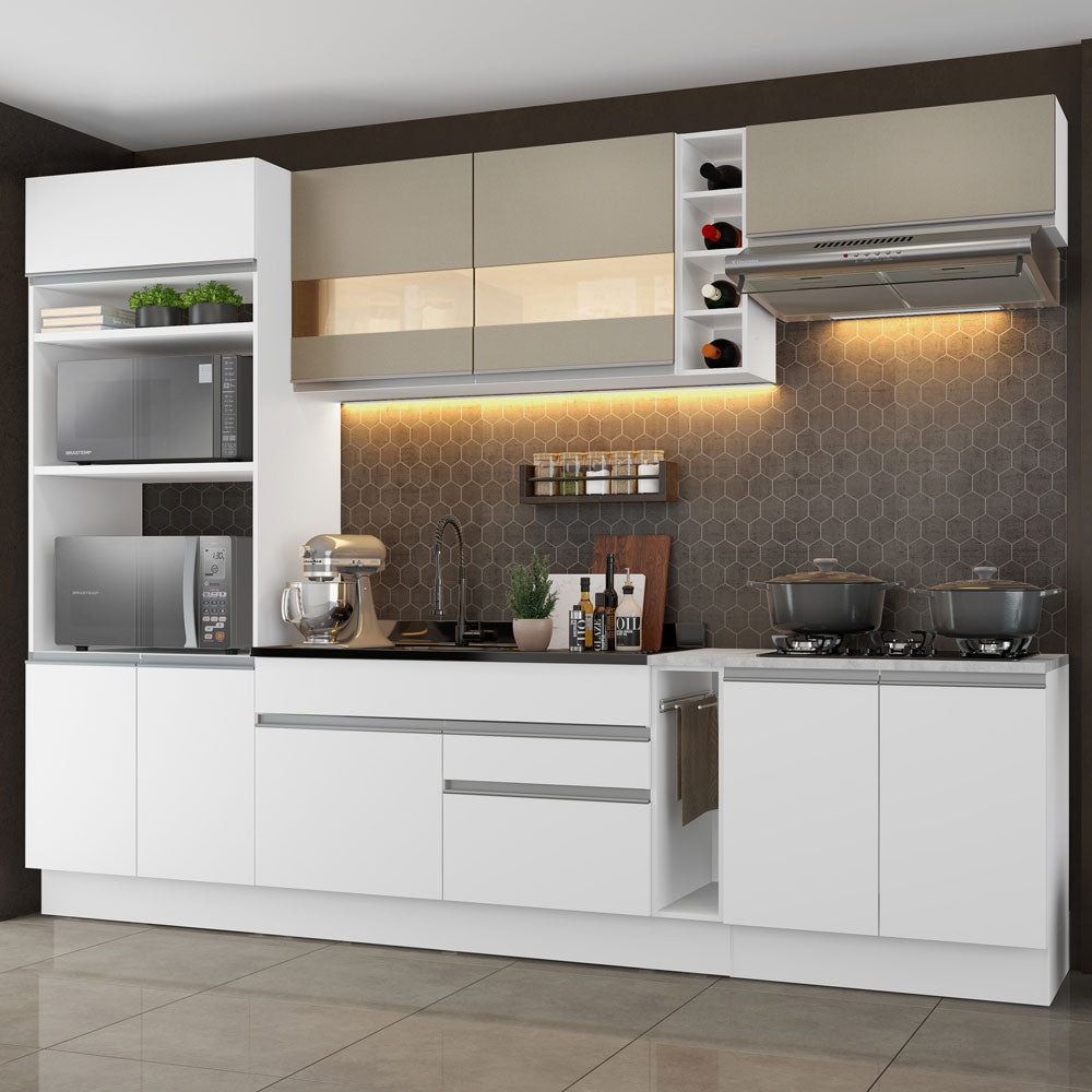 Armário de Cozinha Completa 290cm Branco/Branco/Crema Vicenza Madesa 01