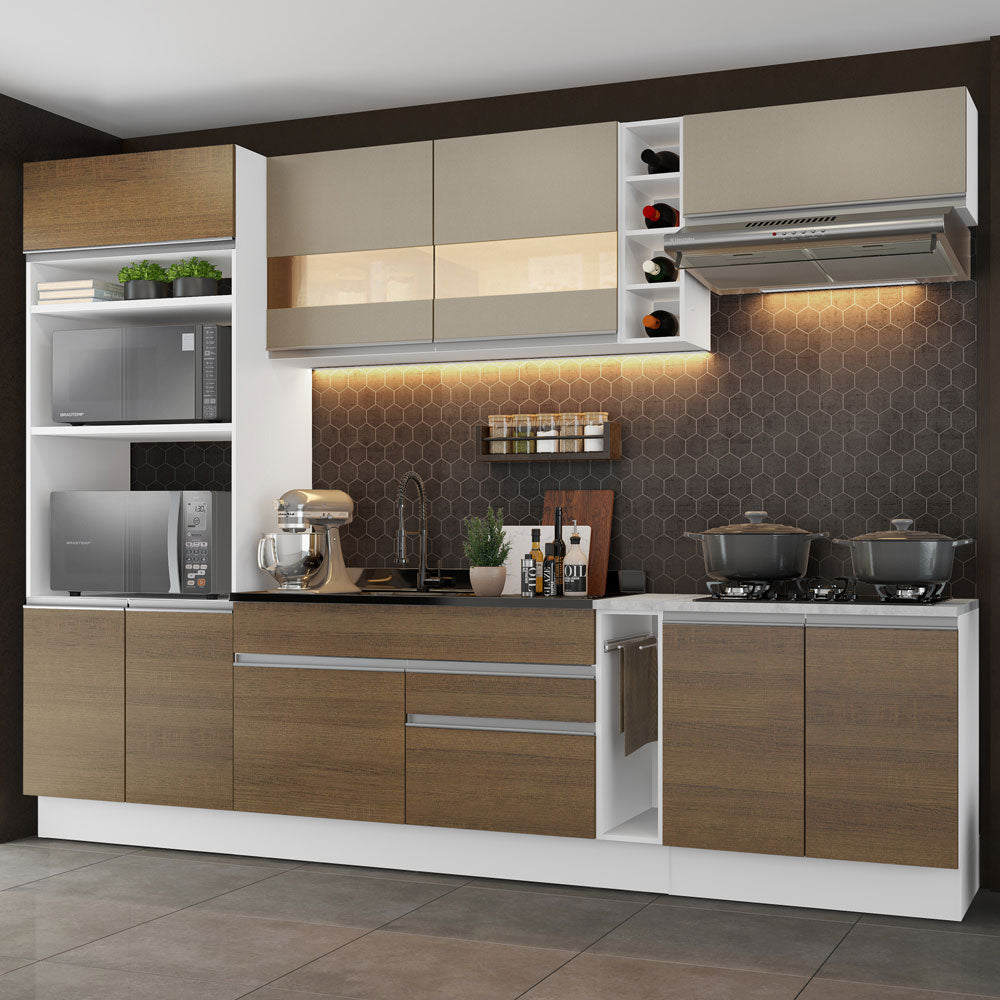 Armário de Cozinha Completa 290cm Branco/Rustic/Crema Vicenza Madesa 01