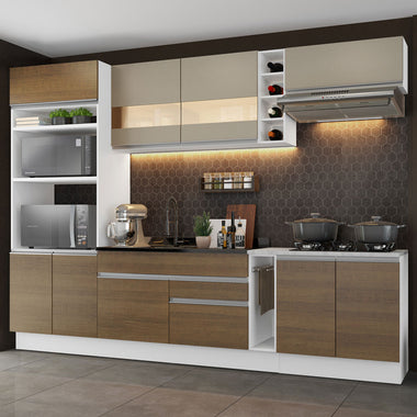 Armário de Cozinha Completa 290cm Branco/Rustic/Crema Vicenza Madesa 01