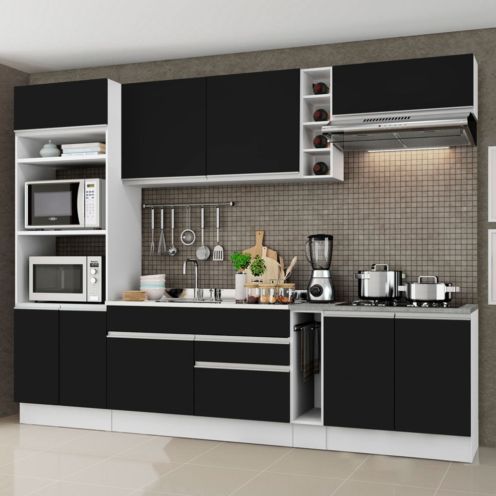 Armário de Cozinha Completa 290cm Branco/Preto Vicenza Madesa 02