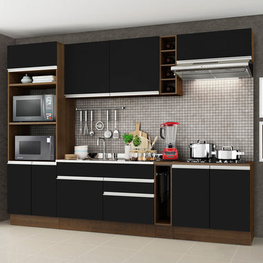 Armário de Cozinha Completa 290cm Rustic/Preto Vicenza Madesa 02