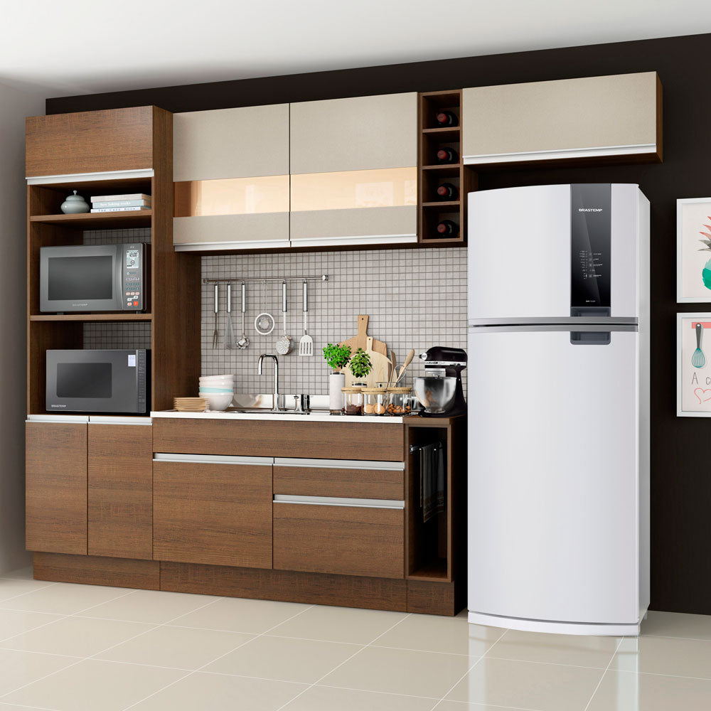 Armário de Cozinha Completa 290cm Rustic/Crema Safira Madesa 03