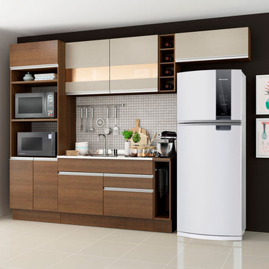 Armário de Cozinha Completa 290cm Rustic/Crema Safira Madesa 03