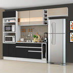 Armário de Cozinha Completa 290cm Branco/Preto/Crema Safira Madesa 03