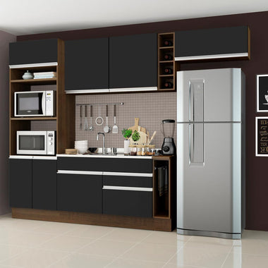 Armário de Cozinha Completa 290cm Rustic/Preto Safira Madesa 04