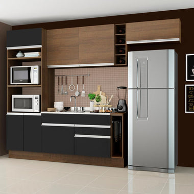 Armário de Cozinha Completa 290cm Rustic/Preto/Rustic Safira Madesa 04