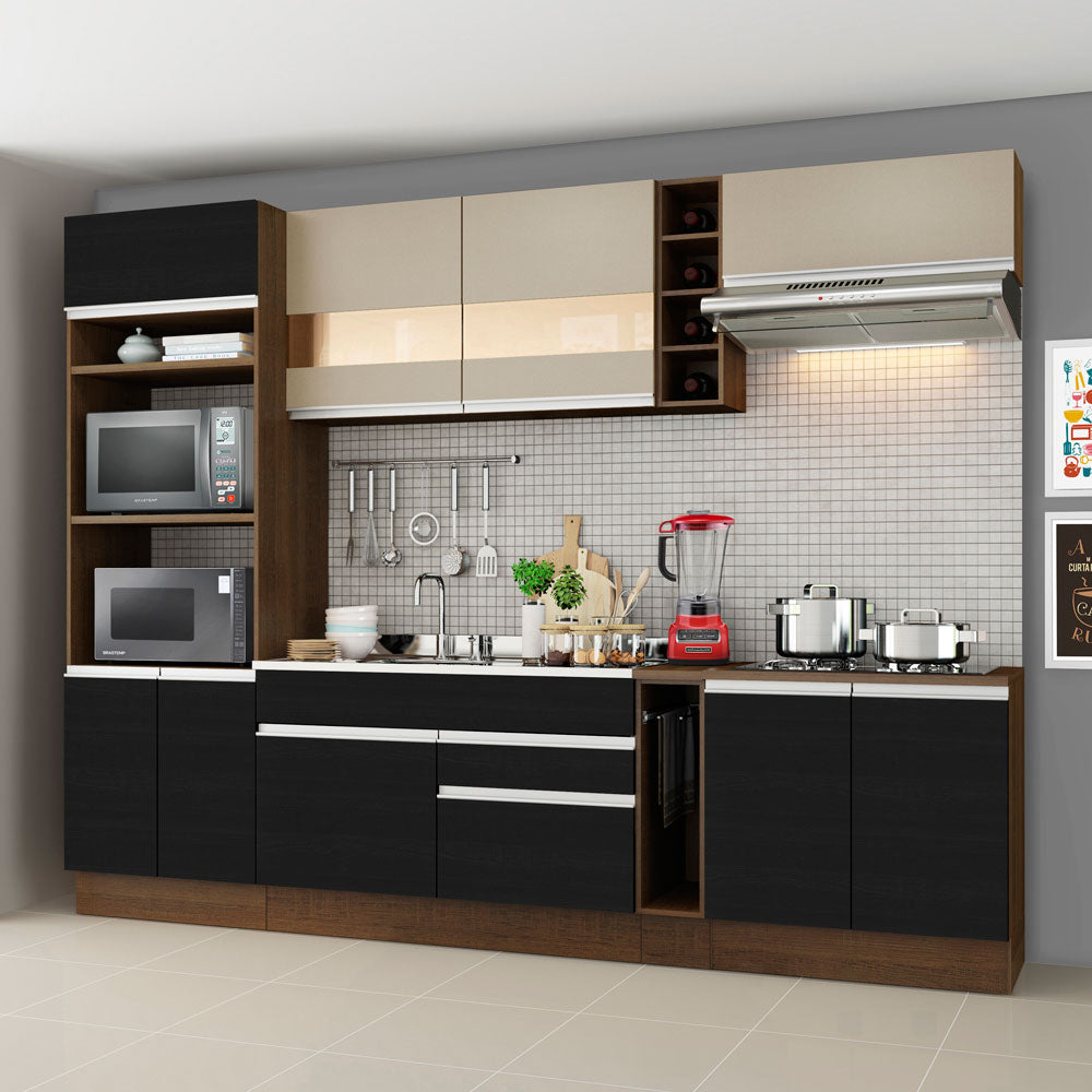 Armário de Cozinha Completa 290cm Rustic/Preto/Crema Vicenza Madesa 06