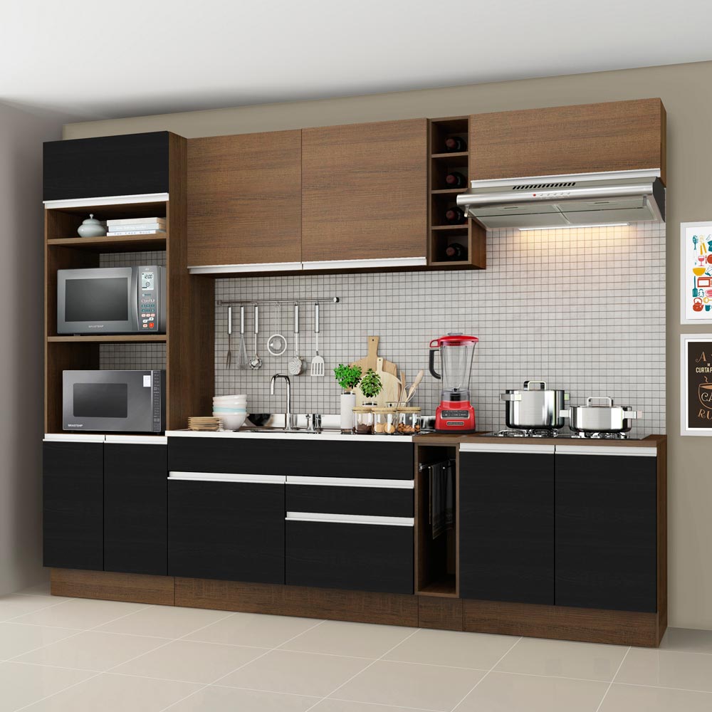 Armário de Cozinha Completa 290cm Rustic/Preto/Rustic Vicenza Madesa 07