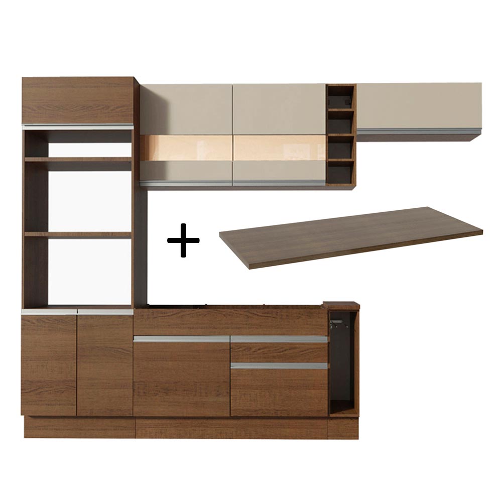 Armário de Cozinha Completa 290cm Rustic/Rustic/Crema Safira Madesa 13