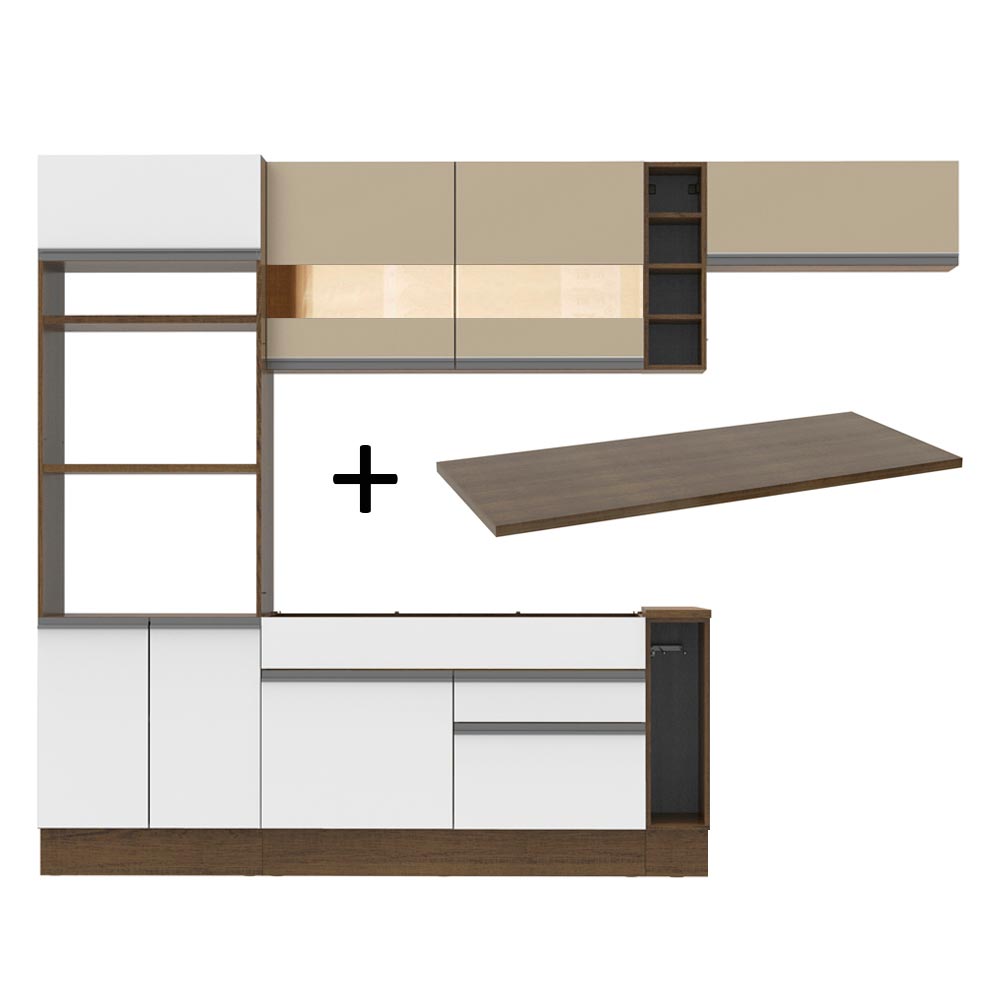 Armário de Cozinha Completa 290cm Rustic/Branco/Crema Safira Madesa 13
