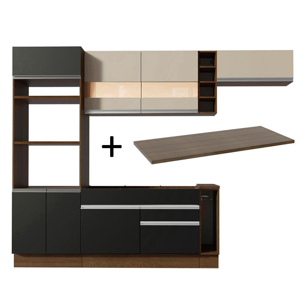 Armário de Cozinha Completa 290cm Rustic/Preto/Crema Safira Madesa 13