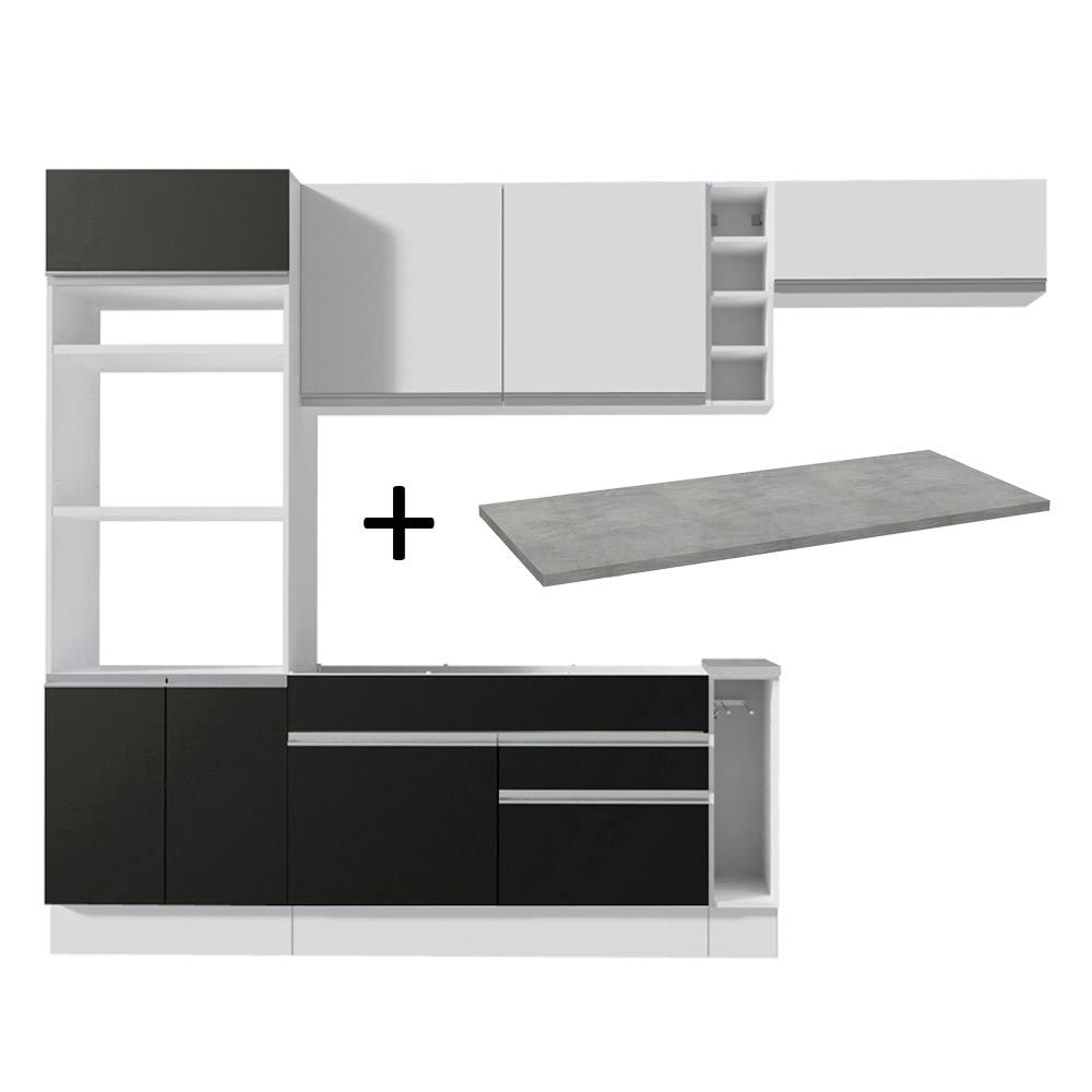 Armário de Cozinha Completa 290cm Branco/Preto/Branco Safira Madesa 14
