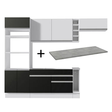Armário de Cozinha Completa 290cm Branco/Preto/Branco Safira Madesa 14