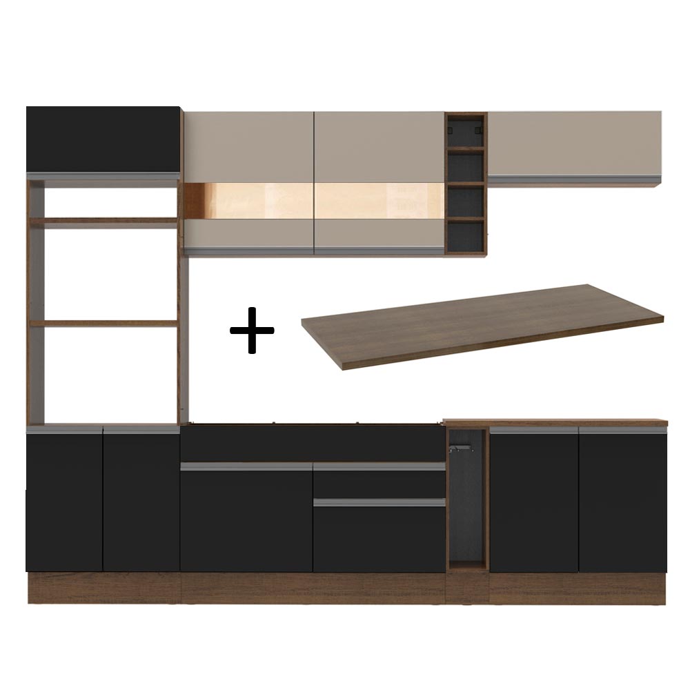 Armário de Cozinha Completa 290cm Rustic/Preto/Crema Vicenza Madesa 15