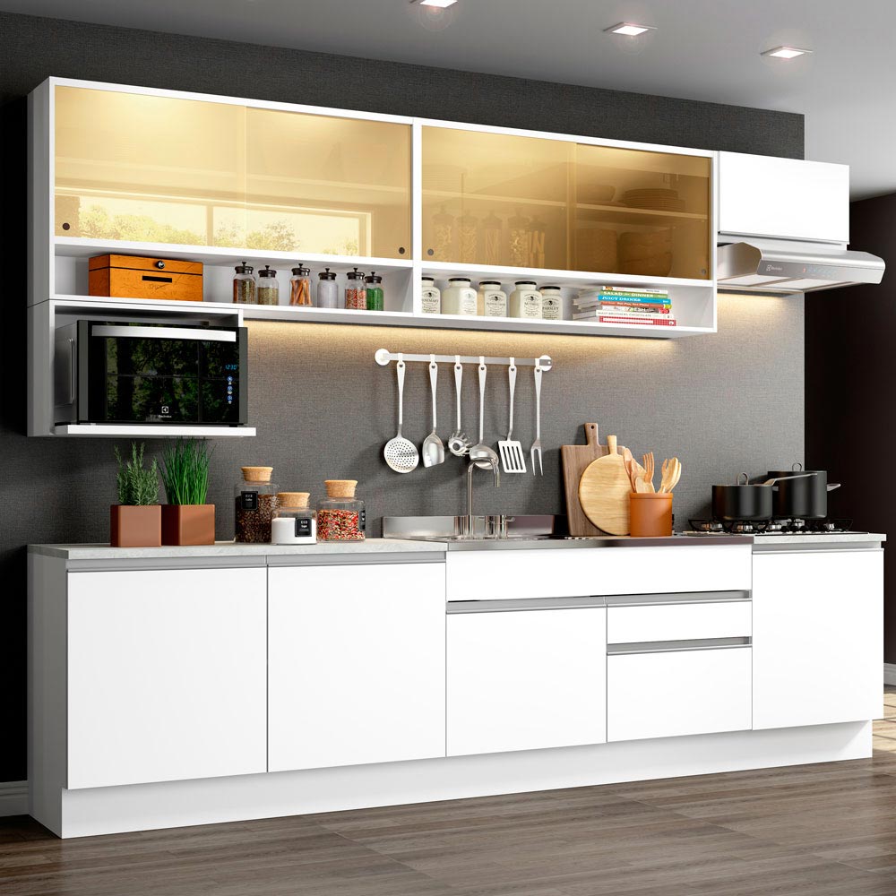 Armário de Cozinha Completa 300cm Branco Verona Madesa 01