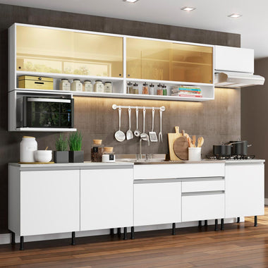 Armário de Cozinha Completa 300cm Branco Verona Madesa 01SR
