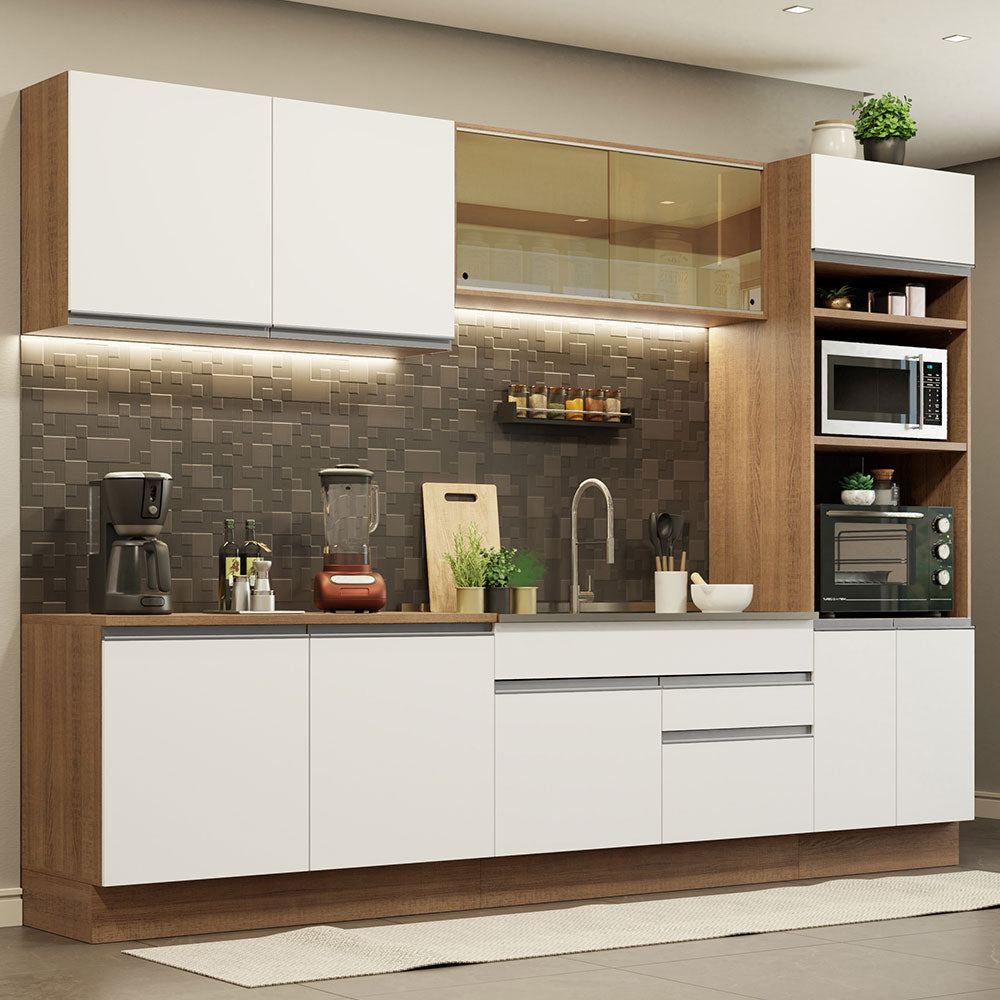 Armário de Cozinha Completa 310cm Rustic Branco Glamy Madesa 01