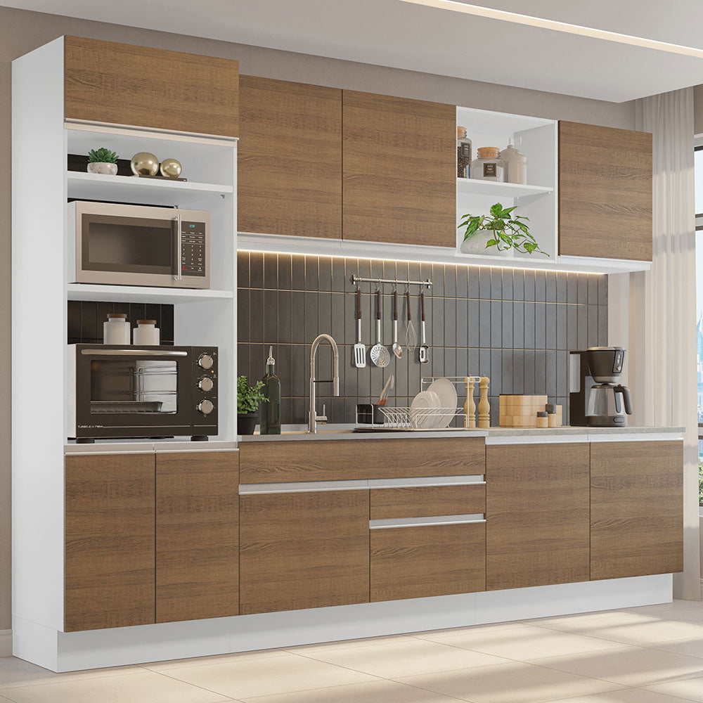 Armário de Cozinha Completa 310cm Branco/Rustic Glamy Madesa 02