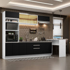 Armário de Cozinha Completa 315cm Branco/Preto Glamy Madesa 01
