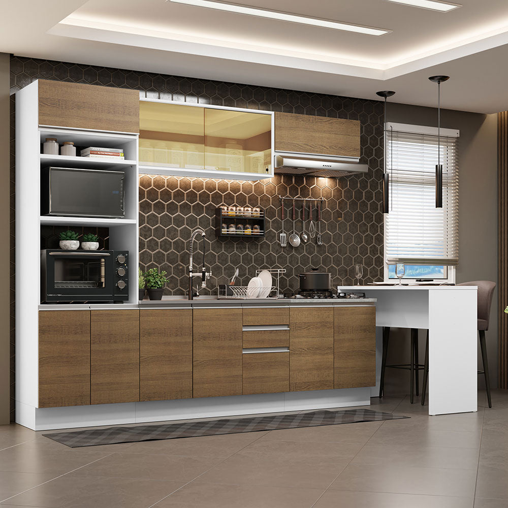 Armário de Cozinha Completa 315cm Branco/Rustic Glamy Madesa 01